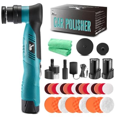 AUTIWOZ Cordless Mini Car Polisher Buffer, 6 Speeds, 2Pcs 2000mAh 1/3inch Orbital and Rotary Fast Change Polisher for Car Detailing, Micro Cordless Polisher for Car Boat Polishing