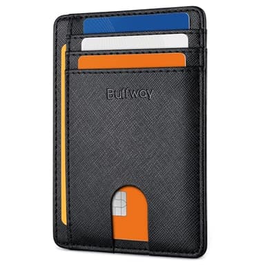 Buffway Slim Minimalist Front Pocket RFID Blocking Leather Wallets for Men and Women - Cross Black