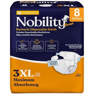 3XL Adult Diapers for Women and Men - 8 Bariatric Disposable Briefs with Tabs and Stretchable Side Panels - Breathable with Maximum Absorbency