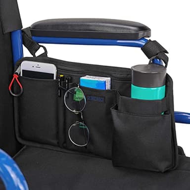 ZHCHG Wheelchair Side Bag with Cup Holder, Wheelchair Armrest Pouch Accessories for Walker, Rollator, Electric Scooter Wheelchairs, Ideal Gift for Mother's Day & Father's Day