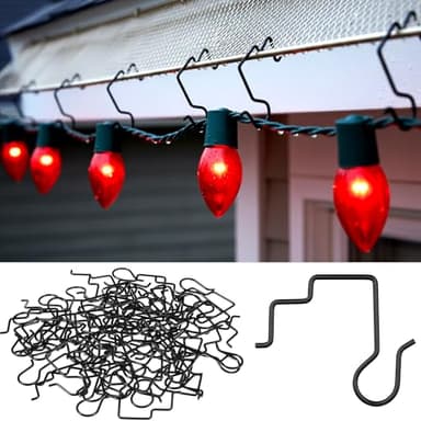 Duraaamo 50 Pcs Gutter Hooks Clips for Christmas Outdoor Lights Hanging Gutter Guards Stainless Steel Light Hooks Clips for Outdoor Halloween Christmas Mesh Leaf Filter Eaves Fences (Black)