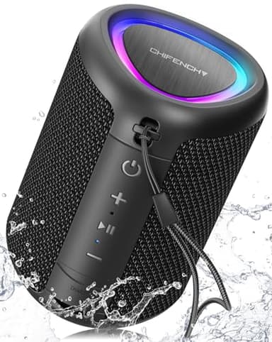 Portable Bluetooth Speaker with Lights, Stocking Stuffers, Powerful Crystal Clear Sound, IPX5 Waterproof, All Day Playtime, BT 5.3, TWS Paring, Small Wireless Speaker for Outdoor, White Elephant Gifts