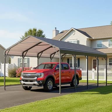 FansaFurn 12' x 20' Metal Carport, Heavy Duty Canopy with Updated Roof & Enhanced Base, Multi-Use Carport Garage for Car, Truck, Boat, Tractors, Party, Grey