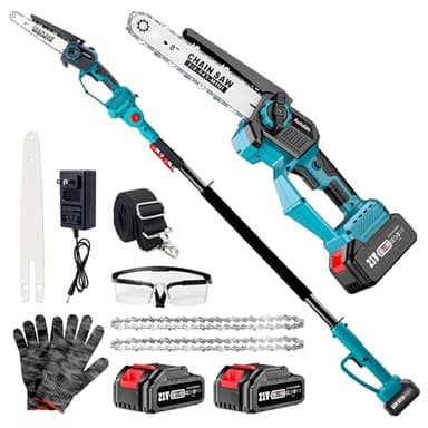 2-in-1 Cordless Pole Saw & 8'' Mini Chainsaw,Forest Ranger Approved Electric Handheld Chain Saw with 2× 21V 4.0Ah Rechargeable Batterie&Charger, Auto Oiling Multi-Angle,Max 16Ft Saw for Tree Trimming