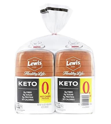 Lewis Healthy Life White Keto Bread - Zero Net Carbs & Sugar Free - High Fiber, Low Calorie - Keto & Paleo Friendly - 16 Oz Loaf (Pack of 2)