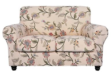 SearchI Stretch Sofa Cover Printed Couch Cover, Floral Pattern 3 Pieces Loveseat Slipcover with 2 Separate Cushion Cover, Washable Furniture Protector for Living Room(Loveseat, Yellow+Flower)