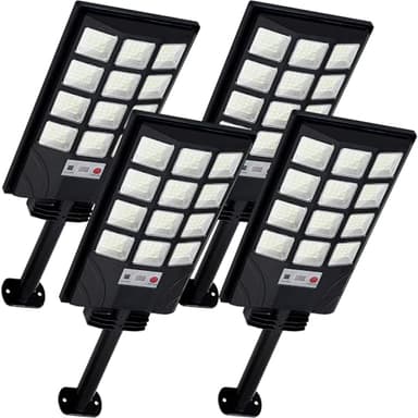 Aqraou Solar Lights Outdoor for Outside, IP66 Waterproof Solar Street Lights Outdoor with Motion Sensor & Dusk to Dawn, 6500K Security Flood Light for Yard Garden with Remote Control - 4PACK