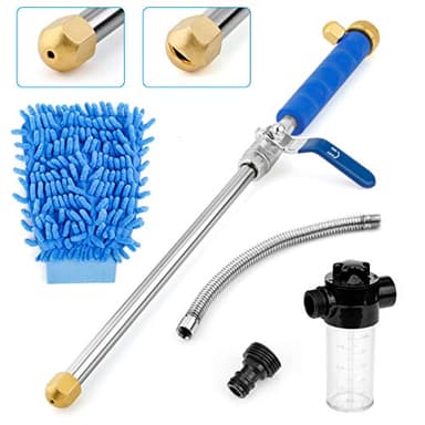 Hydro Jet High Pressure Power Washer Gun, Pressure Power Hose Nozzle Washer Wand Nozzle Glass Window Cleaning Sprayer for Car Home Garden Washing, Wash Mitt and Soap Dispenser Blue