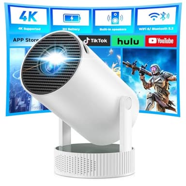Mini Projector, Projector with Wifi and Bluetooth Built-in Battery 4K Portable Projector for Outdoor Bedroom, Smart Projectors 1080P Compatible with iphone/TV Stick/HDMI/Laptop