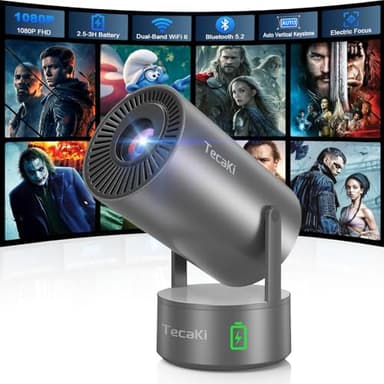 Tecaki Projector, Home Use, Android TV and APP Compatible, 270° Rotation, Ceiling Projection, Auto Keystone Correction, Bluetooth 5.2 Electric Focus K8 (3 Only WIFI and Bluetooth)