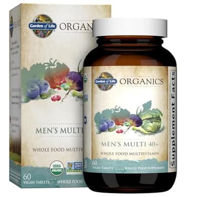 Garden of Life Organics Whole Food Multivitamin for Men 40+, 60 Tablets, Vegan Mens Multi for Health, Well-Being Certified Organic Whole Food Vitamins, Minerals for Men Over 40, Mens Vitamins