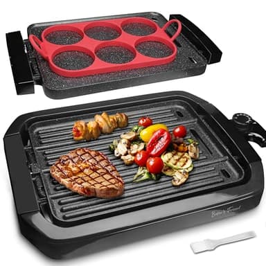 Baker’s Friend Indoor Griddle & Grill, Electric Griddle with 2 in 1 Indoor Grill and Griddle Plate Indoor Grill with Removable Plate, Silicone Mold, Dishwasher Safe, Recipes Include, Graphite