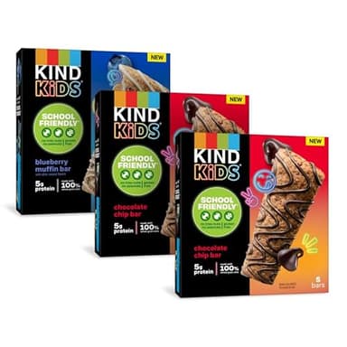 KIND Kids School Friendly Blueberry Muffin and Chocolate Chip Oat Bars Variety Pack, Tree Nut and Peanut Free, Gluten Free, Made With Whole Grain Oats, 5g Protein, 15 Count