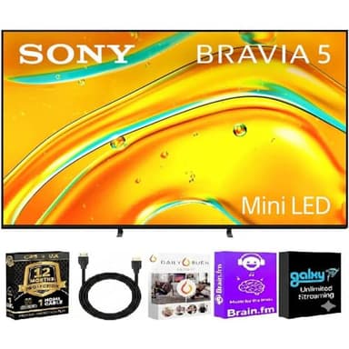 Sony 55 Inch Class BRAVIA 5 Series 4K Mini LED UHD Smart Google TV - XR Processor - Dolby Vision - 120Hz - HDMI Cable + Streaming Bundle + 12 Month CPS Warranty