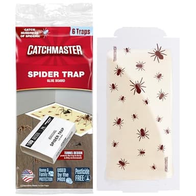 Catchmaster Spider Traps Glue Boards 6-Pack, Adhesive Bug Catcher, Insect, Scorpion, Cricket, Cockroach, & Spider Killer for Home, Bulk Glue Traps for House & Garage, Pest Control for Home