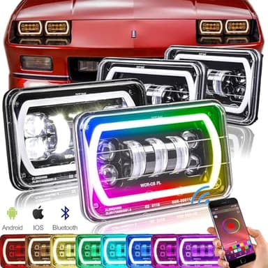 SEUYA 4x6 LED Headlights with RGB Halo Ring Music Mode Replacement H4651 H4652 H4656 H6545 Truck Chevrolet Kenworth Oldsmobile Ford Peterbilt