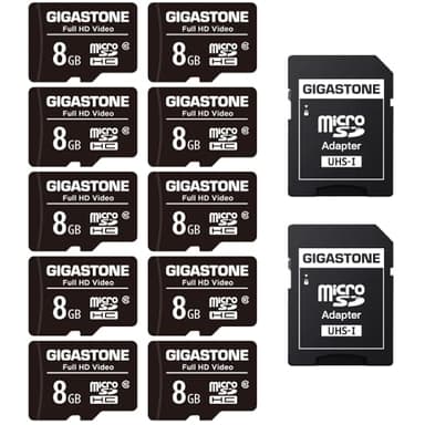 GIGASTONE 8GB Micro SD Card 10-Pack, Full HD Video, Surveillance Security Cam Action Camera Drone, 85MB/s Micro SDHC Class 10