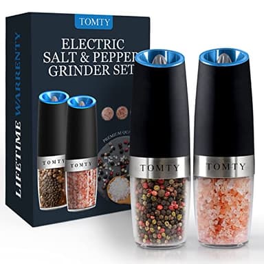 Gravity Electric Salt and Pepper Grinder Set White Elephant Gifts for Women Who Have Everything Grilling Men Kitchen Gadgets Housewarming Holiday Cooking Adults Idea Battery Operated Shakers Automatic