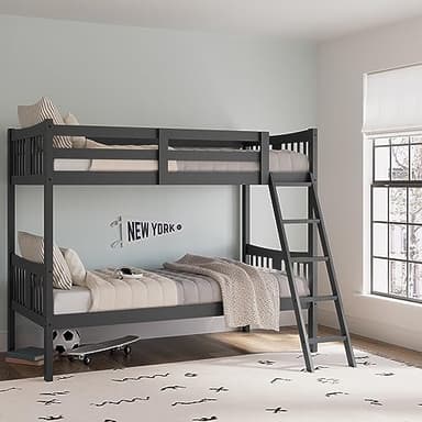 Storkcraft Caribou Bunk Bed Twin Over Twin Bunk Bed (Gray) - GREENGUARD Gold Certified, Twin Bunk Beds for Kids, Converts to 2 Individual Twin Beds, Bunk Beds for Kids