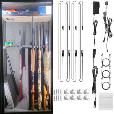 Martronic Gun Safe Light Kits Door Activated – 4X 12 Inch Black Metal LED Strips with Power Adapter, 6000K Automatic LED Gun Safe Lighting Kit for Cabinets & Lockers