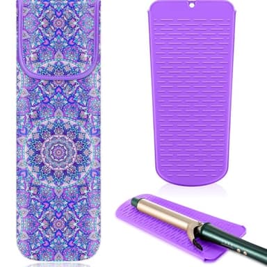 Shappy 2 Pcs Heat Resistant Hair Tools Bag Curling Iron Travel Case Cover Neoprene Flat Iron Holder Travel Case and Silicone Mat Pouch for Hot Hair Tools Storage Organizer(Mandragora)