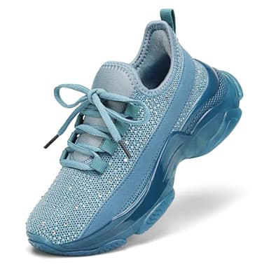 Wolidio Womens Tennis Shoes Running Shoes for Women Rhinestone Sneakers Fashion Women's Walking Shoe Blue Size 7-7.5