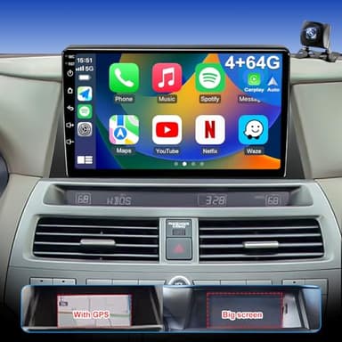 4+64G 5GWiFi Upgrade Car Stereo for Honda Accord 2008-2012 8th Gen, 10" Touch Screen Radio, Wireless Carplay Android Auto GPS FM Bluetooth DSP Camera, Only Fit for Original Car with Big Screen and GPS