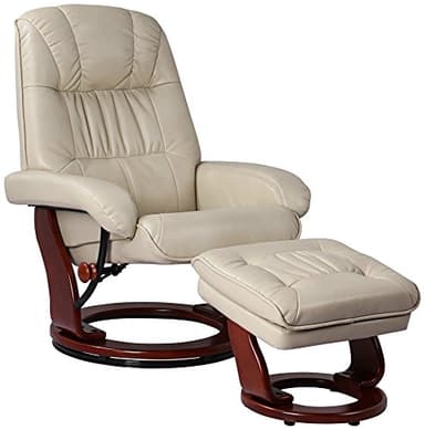 Benchmaster Kyle Taupe Swivel Faux Leather Recliner with Ottoman Chair Modern Armchair Ergonomic Push Manual Reclining Footrest Upholstered Bedroom Living Room Reading Home Relax Office