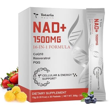 Totaria NAD Liquid Supplement 1500mg, Extra Strength NAD+, Resveratrol, PQQ, CoQ10, 16-in-1 Formula with Nicotinamide Riboside for Anti Aging, Energy, Immune, Focus for Men & Women (30 Packets)