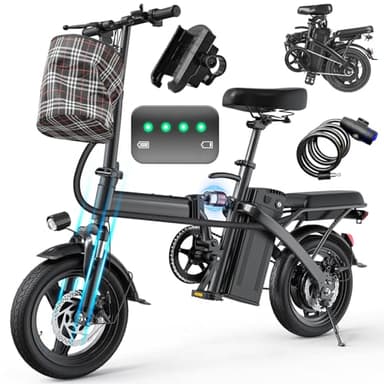 Electric Bike for Adults and Teens, 560W Motor 24MPH Compact Commuter Ebike, 32 Miles Range, 48V 10Ah Battery, 3 Shock Absorbers, 14" Mini Foldable Electric Bicycles with Basket, UL 2849 Certified