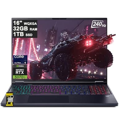 acer Predator Helios Neo 16 AI Gaming Laptop 16" 2560x1600 IPS 240Hz (100% DCI-P3 500nits) Intel 24-core Ultra 9 275HX 32GB RAM 1TB SSD GeForce RTX 5070 Ti (Up to 992 AI Tops) Win11 ICP Hub
