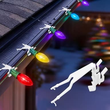 GJL 50Pcs Christmas Gutter Clips for Hanging Outdoor Lights, Weatherproof Christmas Clips for Gutter Guards Mesh Filter Shingles Eaves, Gutter Hooks for Mini C6 C7 C9 Rope Icicle