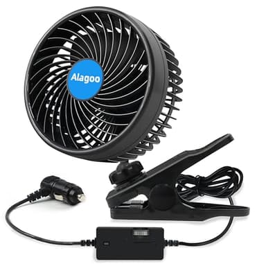 Alagoo Car Fan 6'' 12V Cool Gadgets Clip Fan for Front Rear Seat Passenger Portable Electric Air Fresh Fan with Cigarette Lighter Plug for Cars/Vehicle SUV, RV