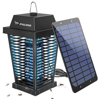 PALONE Solar Bug Zapper 4500V Electric Mosquito Zapper Outdoor Updated Fly Zapper Indoor Rechargeable Mosquito Killer with Solar Panel & Type-C Cable Fly Trap with UV Light for Flies Gnats Moths