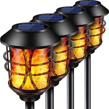 TomCare Solar Outdoor Lights Metal Flickering Flame Torches Waterproof Heavy Duty Pathway Landscape Lighting Dusk to Dawn Auto On/Off for Garden Patio Yard, 4 Pack