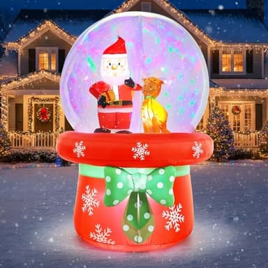 Wabolay Christmas Inflatables Snow Globe 5FT Outdoor Blow Up Yard Decorations Santa Claus and Reindeer Snowing Inflatable Decor with Colorful Light Xmas Winter Blowups for Holiday Party Garden Lawn