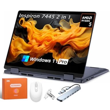 Dell inspiron 14 2-in-1 Laptop, AMD R5 8640HS (Up to 4.9 GHz), 14" Full HD+ Touch Screen, Radeon Graphics, 64 GB DDR5, 2 TB SSD, Fingerprint,Copilot-AI Chat, Windows 11 Pro w/Accessories