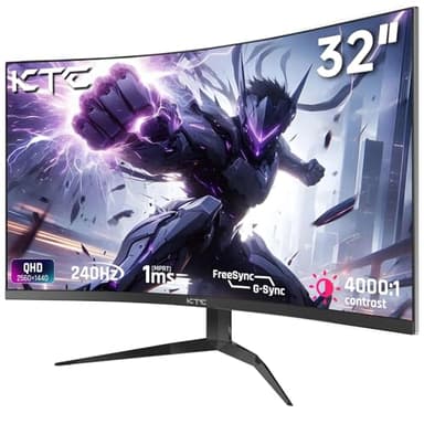 KTC 32Inch 240Hz Curved Gaming Monitor, 1000R VA, QHD(2560x1440p), 4000:1 Contrast, Support FreeSync GSync, HDMI2.0(144hz)/DP1.4(240hz)/Earphone, Tilt, Xbox PS5 Switch, 2K Computer Monitor for Gamer