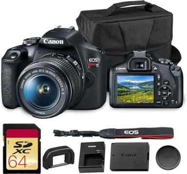Canon EOS Rebel T7 DSLR Camera | 24.1MP APS-C CMOS Sensor with DIGIC 4+ Image Processor | Built-in Wi-Fi & NFC | EF Lens Compatible Beginner Photography Camera Kit with Shoulder Bag and 64GB Card