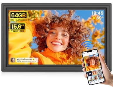 64GB 15.6" Large Digital Picture Frame, Uhale WiFi Electronic Photo Frames with 1920 x 1080 FHD IPS Touch Screen, Support Auto-Rotate Wall Mounted SD&USB Card, Share Photos/Videos from Phone Instantly
