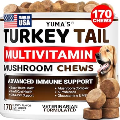 Turkey Tail Mushroom for Dogs - 170 Count - Mushroom Chews for Dogs Lipoma Lumps and Bumps - Immune Health, Digestive, Skin, Energy, Joint Vitamin Support Guard Buddy - Multivitamin Supplement