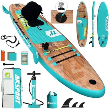 AKSPORT 11' Inflatable Stand-Up Paddle Board with Upgraded SUP Accessories Kit | Extra Wide 34" Design | Non-Slip Deck | Premium SUP Board for Adults & Youth of All Levels