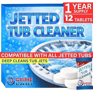 GRIME LABS Jetted Tub Cleaner Tablets – Bathtub Jet Cleaner for Home Jacuzzi, Whirlpool & Spa Tubs, Removes Hidden Buildup & Odors, Deep Cleans Tub Jets, Septic Safe, 12 Tablets