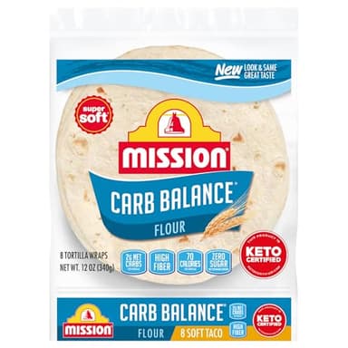 Mission Carb Balance Soft Taco Flour Tortillas, 8 Count, Low Carb, Keto, High Fiber, No Sugar