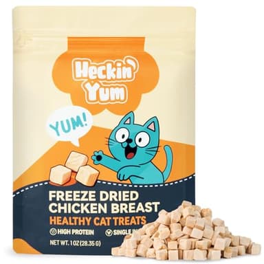 Heckin Yum Freeze Dried Chicken Cat Treats, Snacks, Single-Ingredient Healthy Cat Food Toppers for Picky Cats, Grain & Gluten Free, 1 oz