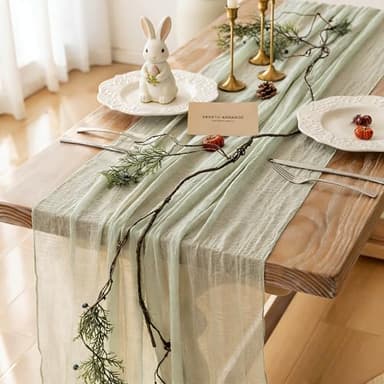 Keketoarrange Sage Green Table Runner Easter Decor Cheesecloth 120 Inch 10 FT Rustic Boho Cheese Cloth Runner for Wedding Baby Shower Bridal Shower Sheer Gauze Centerpiece Spring Home Decorations