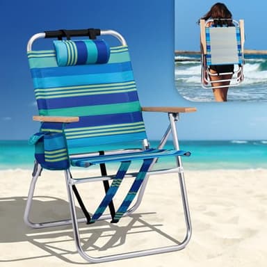 VINGLI Aluminum 17" Backpack Beach Chair – Tall Beach Chairs for Adults, Portable with Adjustable Straps, 3-Position Reclining, Cup Holder, High Lightweight Beach Chairs for Beach