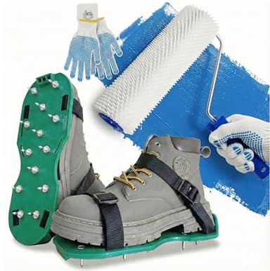 Premium 9 Inch Spiked Roller for Self Leveling Compound Epoxy Garage Floor Kit & Concrete Floor Paint Includes Epoxy Spike Shoes Dotted Gloves Wall Hook Screed Decking Roller Tiling on a Roll