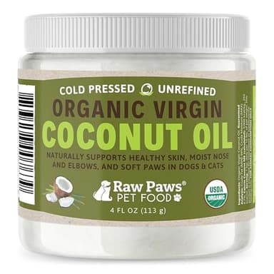 Raw Paws Virgin Organic Coconut Oil for Dogs & Cats, 4-oz - Treatment for Itchy Skin, Dry Nose, Paws - Hot Spot Lotion - Natural Hairball Remedy for Cats