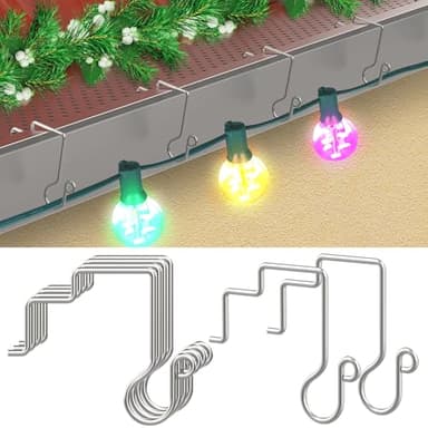 HOTYELL 60PCS Christmas Light Hooks for Gutter Guards with Perforated or Mesh, Stainless Steel Hanger Clips for Hanging Outside Christmas Lights Strings, Outdoor Windproof Anti-Slip Metal Hooks (60)